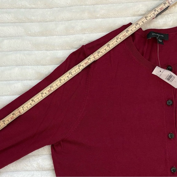 NWT ANN TAYLOR Cardigan Button Down Cotton Blend Maroon Large - Picture 7 of 7